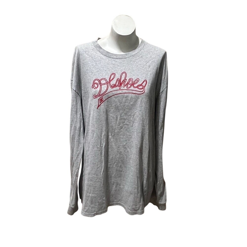 DC Shoes Mens XL Long Sleeve T-Shirt Heather Gray Red Script Logo Crew